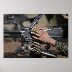 A Marine loads a M-240G machine gun Poster