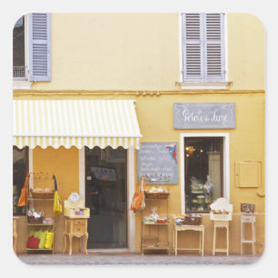 A market street in the old town with a shop square sticker