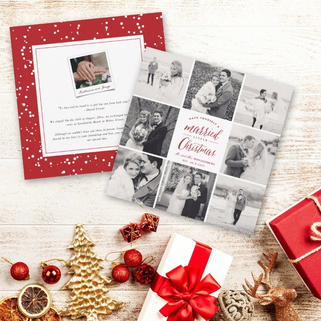 A Married Little Christmas 8 Photo Modern Wedding Holiday Card (Creator Uploaded)