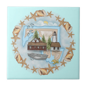 A Maryland Shells Lighthouse Ceramic Tile