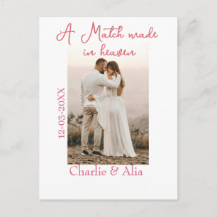 A match made in heaven photo wedding pink name sim postcard