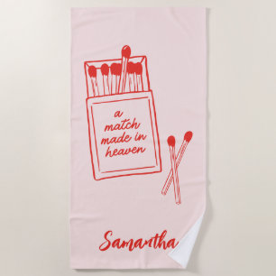 A Match Made in Heaven Pink & Red Personalised Beach Towel