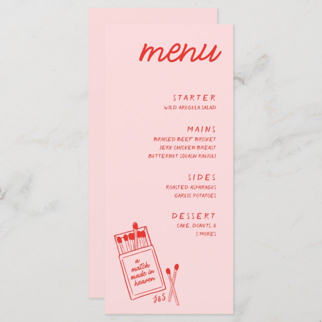 A Match Made in Heaven Pink Wedding Dinner Menu (Front/Back)