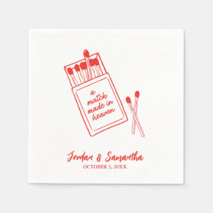 A Match Made in Heaven Red Personalised Wedding Napkin