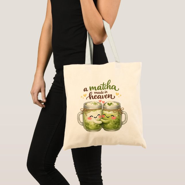 A Matcha Made in Heaven Cute Funny Pun Tote Bag (Front (Product))