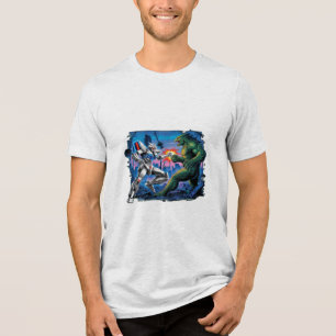A mecha robot fighting a giant monster Tri-Blend shirt