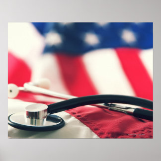 A medical stethoscope with a American flag Poster