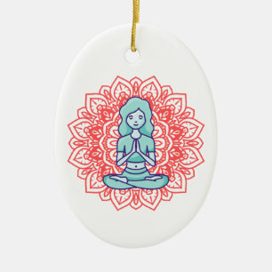A meditation yoga girl ceramic ornament