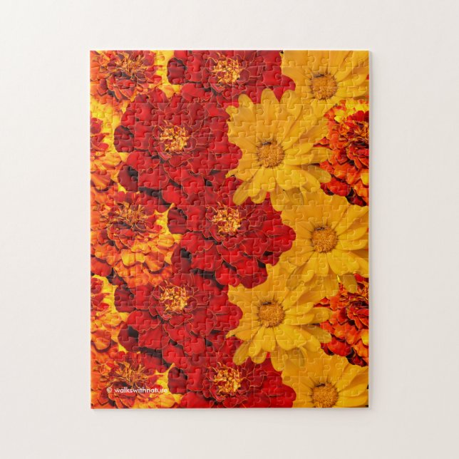 A Medley of Red Yellow and Orange Marigolds Jigsaw Puzzle (Vertical)