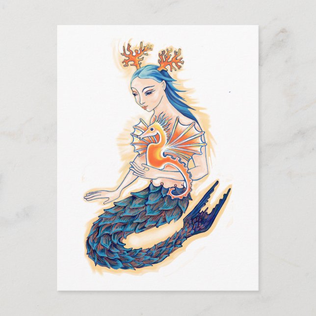 A Mermaid and her Sea Horse Postcard (Front)