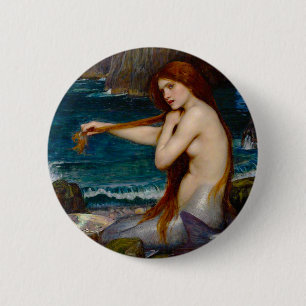 A Mermaid, c. 1900 by John Waterhouse 6 Cm Round Badge