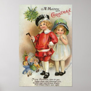 A Merry Christmas Boy and Girl Card Poster