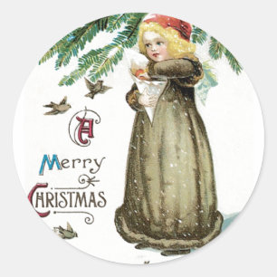 A Merry Christmas Girl Classic Round Sticker