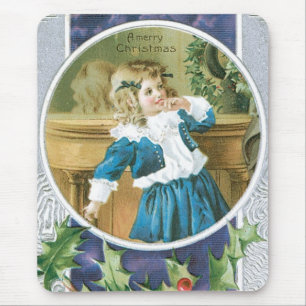 "A Merry Christmas" Girl in Blue Mouse Pad