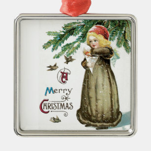 "A Merry Christmas" Girl Metal Tree Decoration