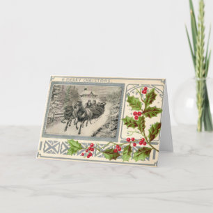 A Merry Christmas, Horse Drawn Sleigh, 1907 Vintag Holiday Card