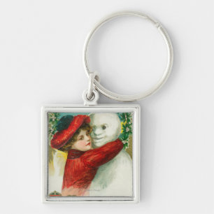 A Merry Christmas Hugging Snowman Scene Key Ring