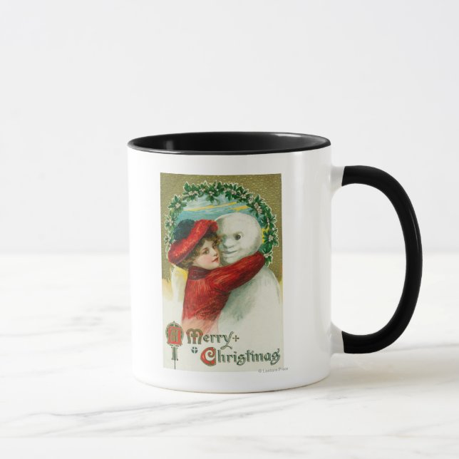 A Merry Christmas Hugging Snowman Scene Mug (Right)