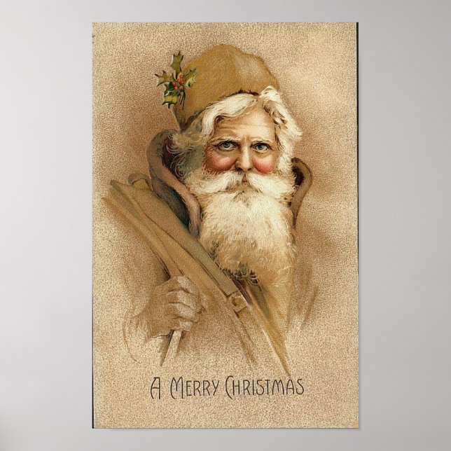 A Merry Christmas  Old Santa Card Poster (Front)