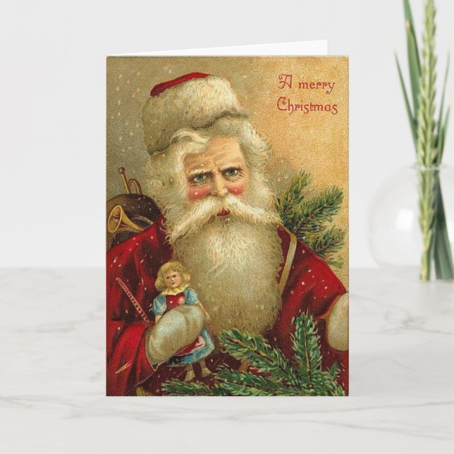 A Merry Christmas Santa and Doll Card (Front)