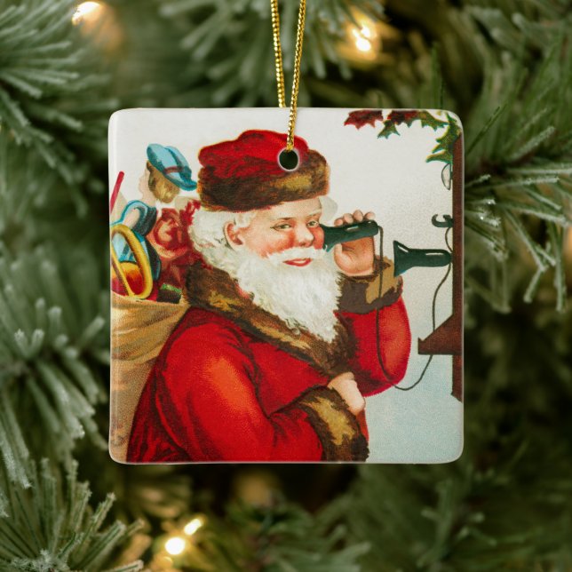 A Merry Christmas Santa Claus by Ellen Clapsaddle Ceramic Ornament (Tree)