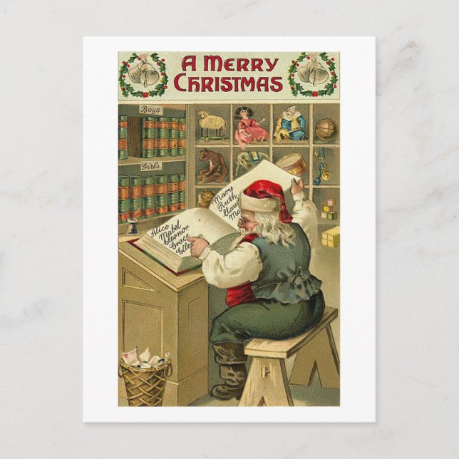 A Merry Christmas Santa in Workshop Card (Front)