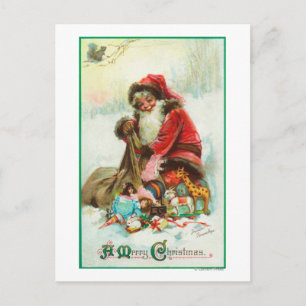 A Merry Christmas Santa Packing Toys in his Holiday Postcard