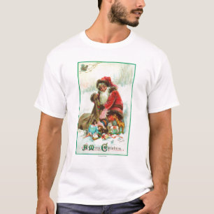 A Merry Christmas Santa Packing Toys in his T-Shirt
