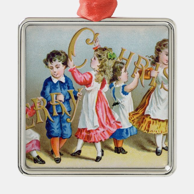 A Merry Christmas', Victorian postcard Metal Ornament (Front)