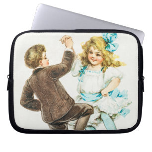 A Merry Christmas - vintage card, dancing children Laptop Sleeve