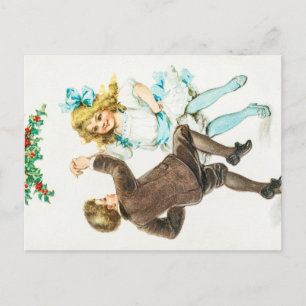 A Merry Christmas - vintage card, dancing children Postcard