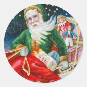 A Merry Christmas Vintage Santa Claus Children Classic Round Sticker