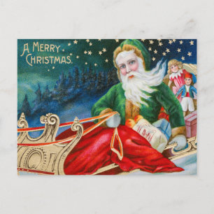 A Merry Christmas Vintage Santa Claus Children Holiday Postcard