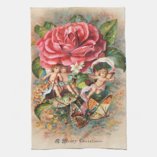 A Merry Christmas-Vintage Victorian era Postcard Tea Towel
