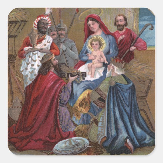 A Merry ChristmasNativity Scene Square Sticker (Front)