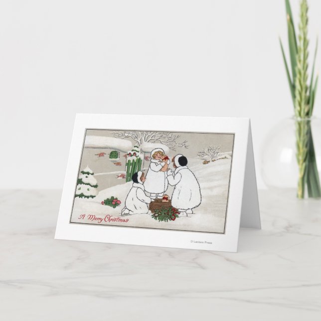 A Merry ChristmasPeople Holding Piglets Holiday Card (Front)