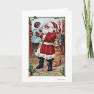 A Merry ChristmasSanta Holding Girl in Blue Holiday Card