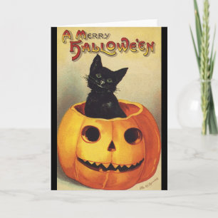 A Merry Halloween by Ellen Clapsaddle, Vintage Cat Card