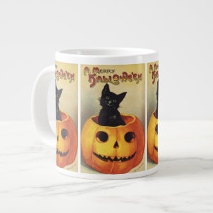 A Merry Halloween by Ellen Clapsaddle, Vintage Cat Large Coffee Mug