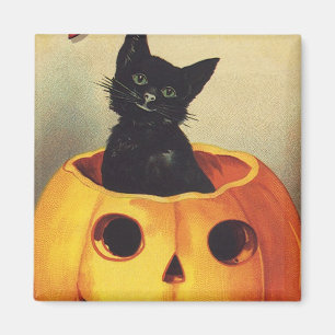 A Merry Halloween by Ellen Clapsaddle, Vintage Cat Magnet