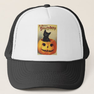 A Merry Halloween by Ellen Clapsaddle, Vintage Cat Trucker Hat