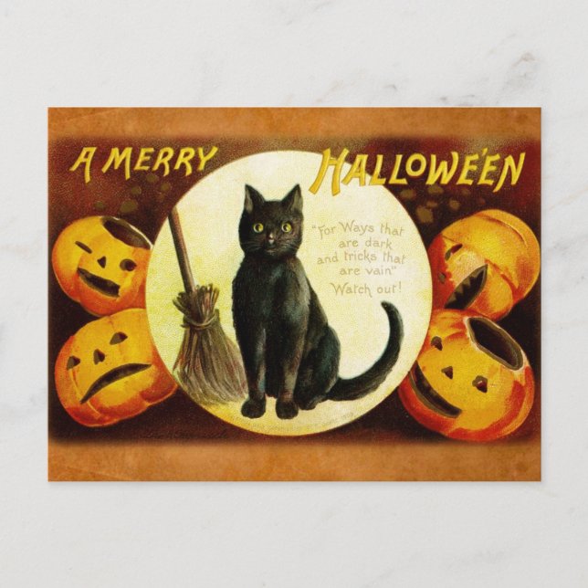 A Merry Halloween from the Black Cat Holiday Postcard (Front)