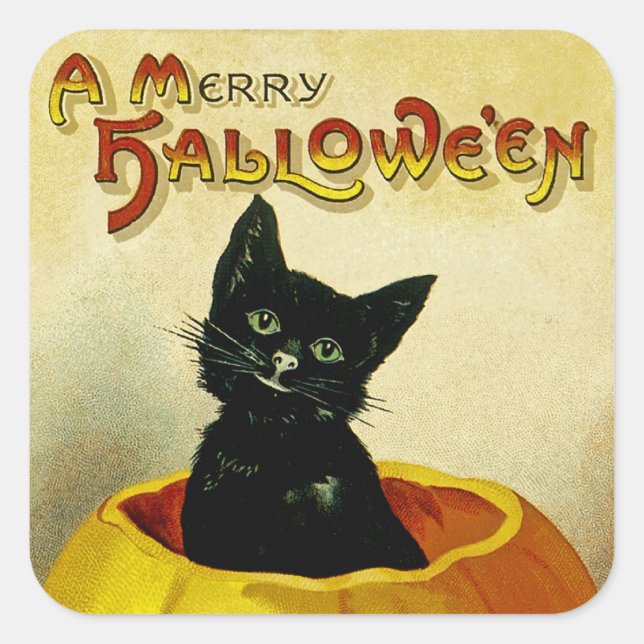A Merry Halloween Kitten Square Sticker (Front)
