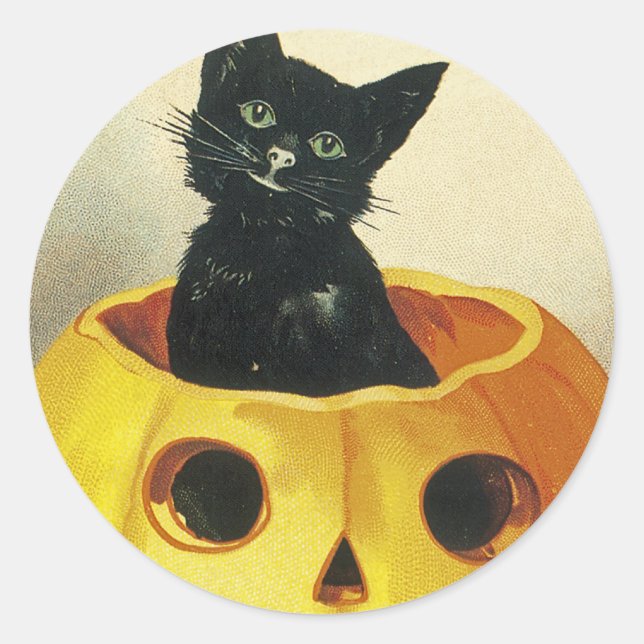 A Merry Haloween Kitten Classic Round Sticker (Front)