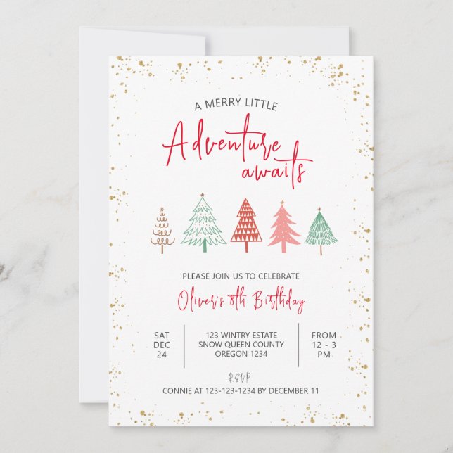 A Merry Little Adventure Awaits, Boy 8th Birthday, Invitation (Front)
