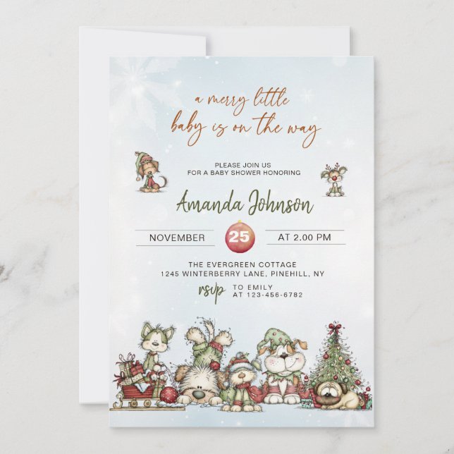 A Merry Little Baby is on the Way  Invitation (Front)