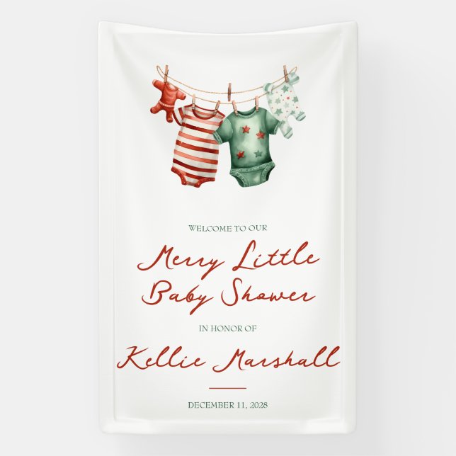 A Merry Little Baby Shower, Baby Clothes Welcome Banner (Vertical)