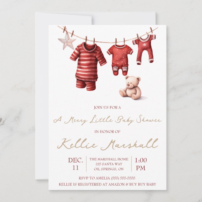 A Merry Little Baby Shower, Baby Clothesline  Invitation (Front)