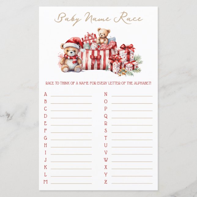A Merry Little Baby Shower Baby Name Race Game (Front)