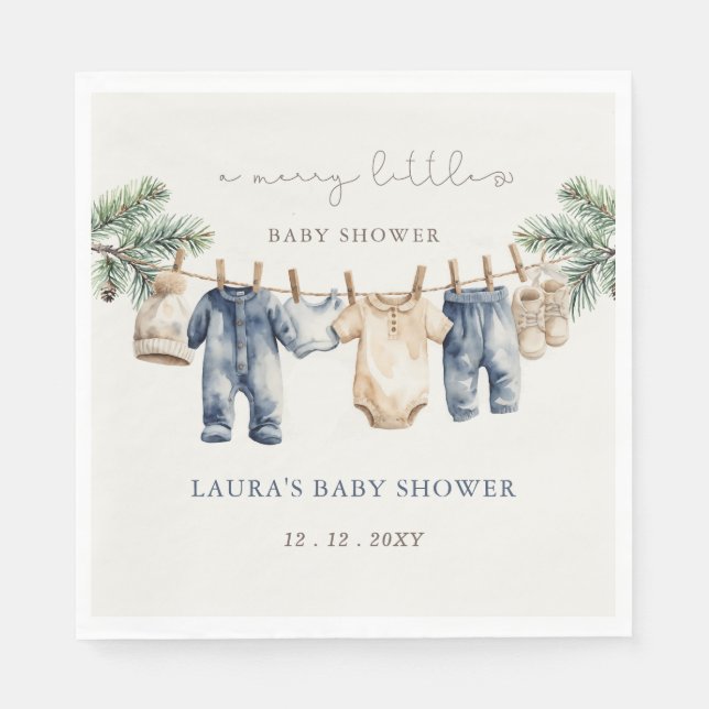 A Merry Little Baby Shower Christmas Boy Shower Napkin (Front)